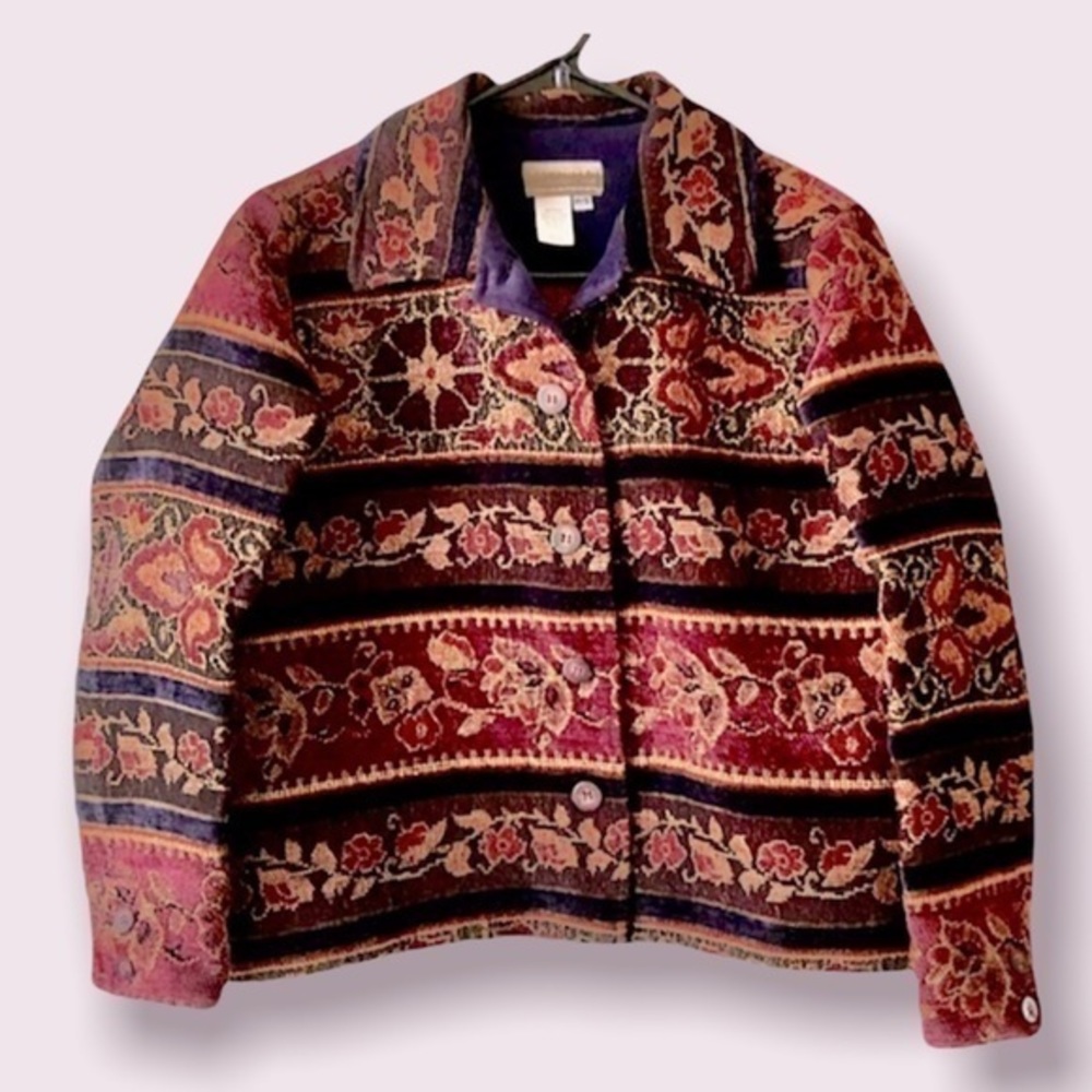 Vintage Coldwater Creek Blazer Size Small Petite Floral Print Tapestry Button-Up